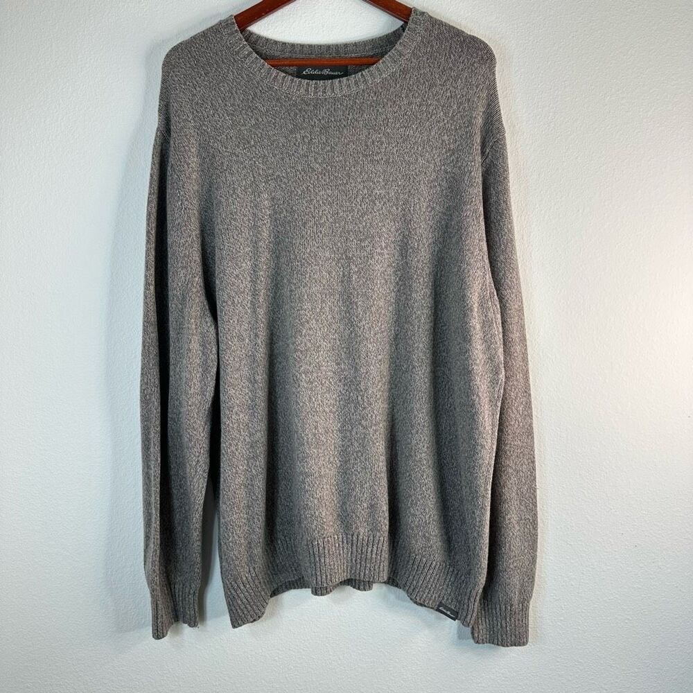 Eddie‎ Bauer Gray Marled Knit Crewneck Sweater Men’s 2XL 100% Cotton Minimalist